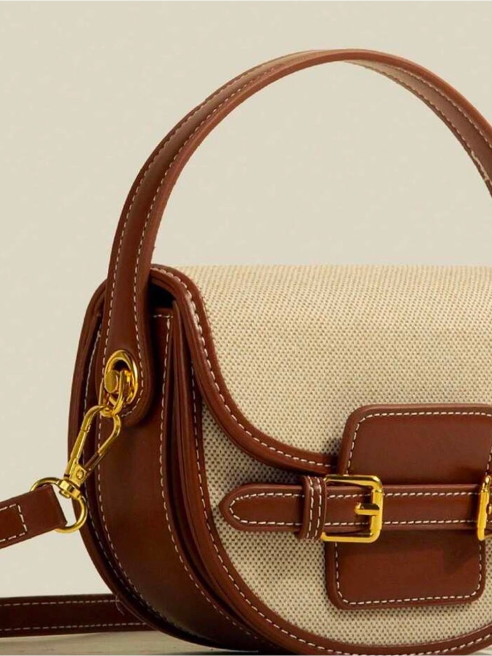 Brown & Cream Saddle Crossbody Bag with Top Handle - Picture 5 of 7
